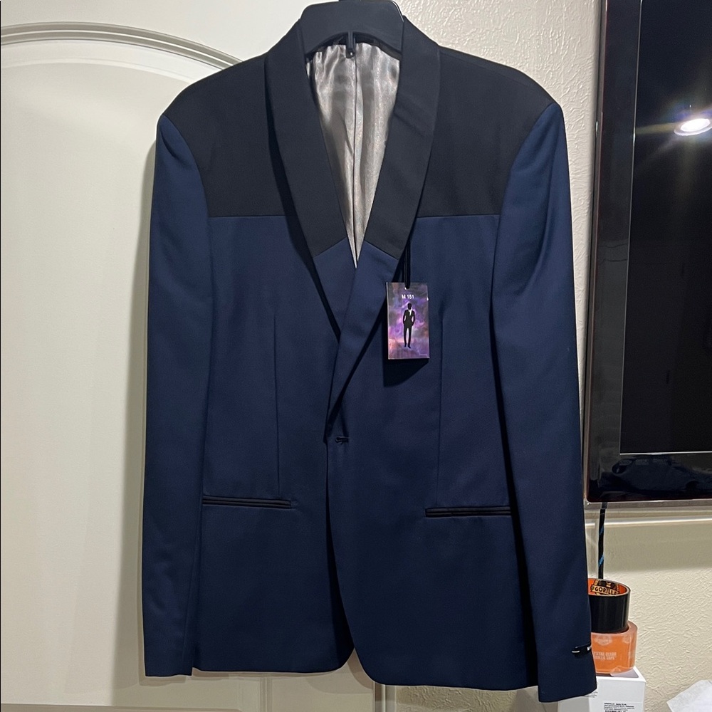 Classic Navy and Black Men's Tuxedo Blazer
